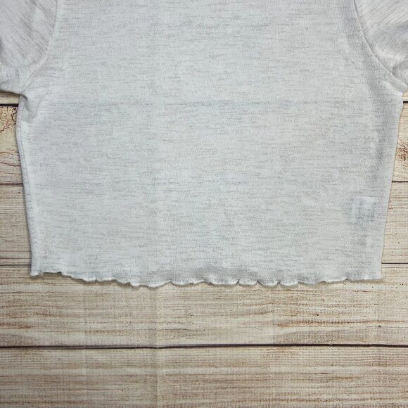 Princess Polly White Ribbed Lettuce Edge Cropped Baby Tee Size 8 Medium - Picture 8 of 11